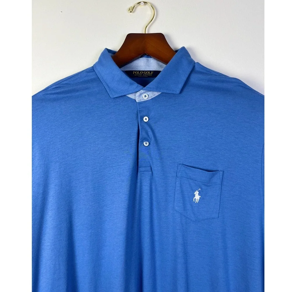 Polo Golf Preppy Ralph Lauren‎ Soft Polo Shirt Golf Pocket Blue XXL